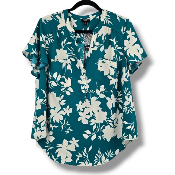 torrid Tops - New Torrid Harper Teal Green White Floral Flutter Sleeve Blouse Size 00 M/L 10